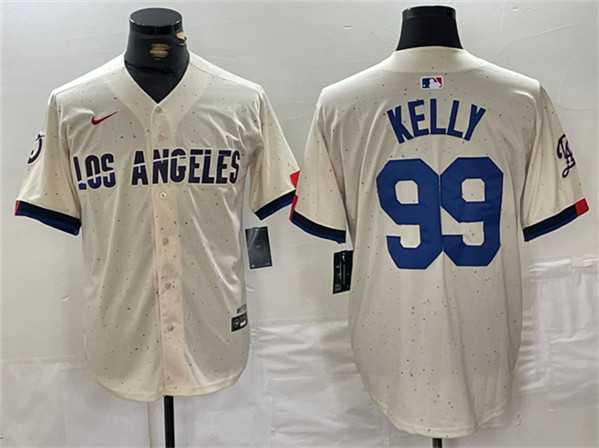 Mens Los Angeles Dodgers #99 Joe Kelly Cream Stitched Baseball Jersey